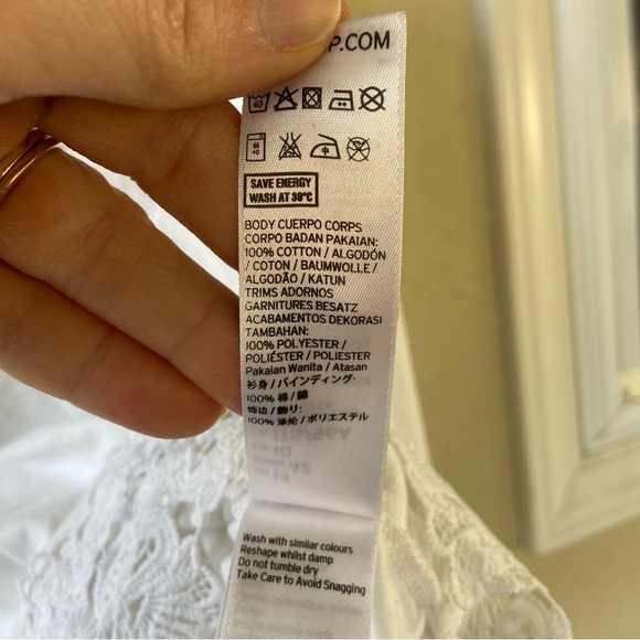 TOPSHOP White Boxy Lace Trim Mid sleeve crop Top Size 10 - Picture 6 of 8